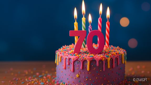 Geburtstagstorte in magenta-lila Farbtönen mit einer 70